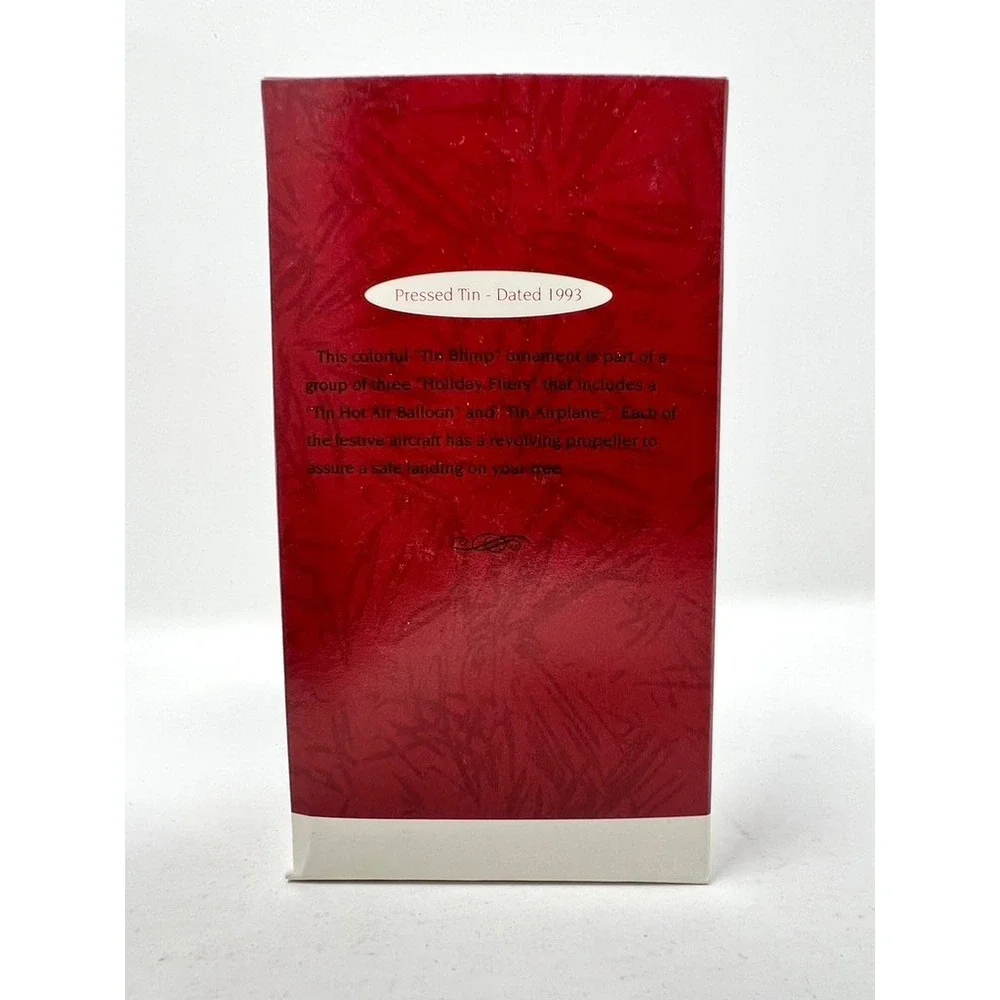 Vintage 1993 Hallmark Keepsake Ornament Holiday Fliers Tin Blimp Santa Red White